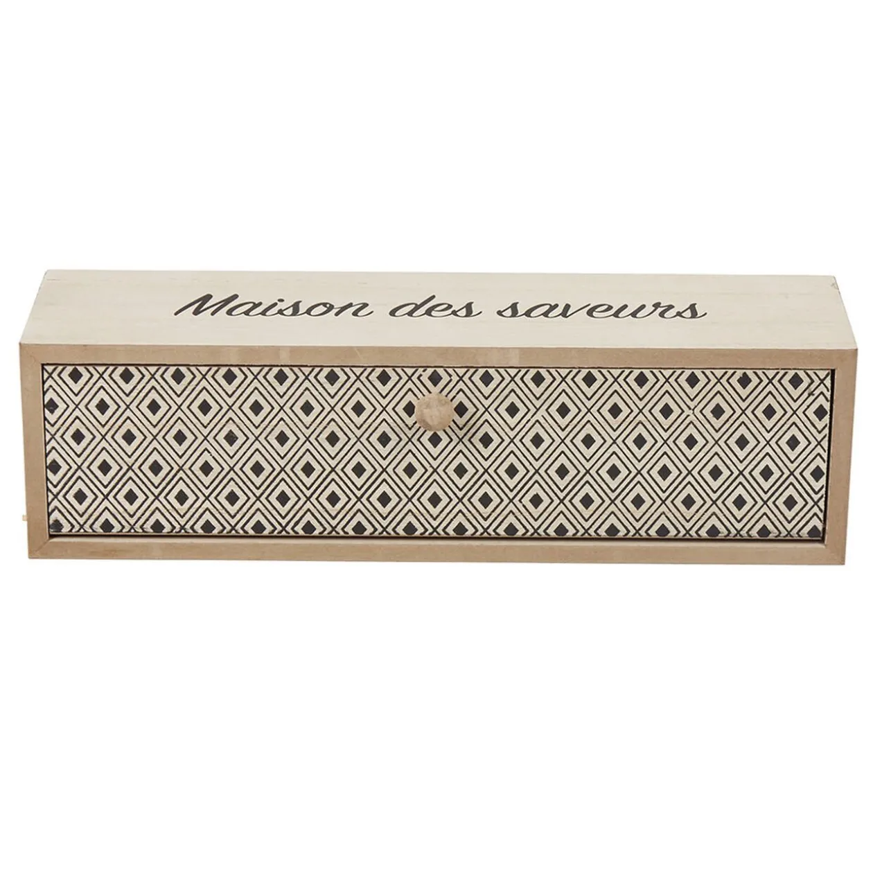 Boîte à thé bois design géométrique naturel et noir