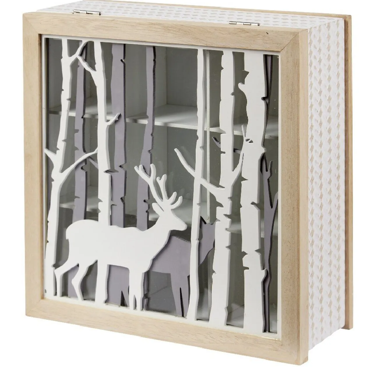 Boîte à thé en bois déco nature cerf blanc