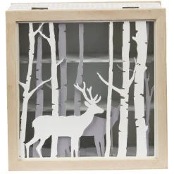 Boîte à thé en bois déco nature cerf blanc