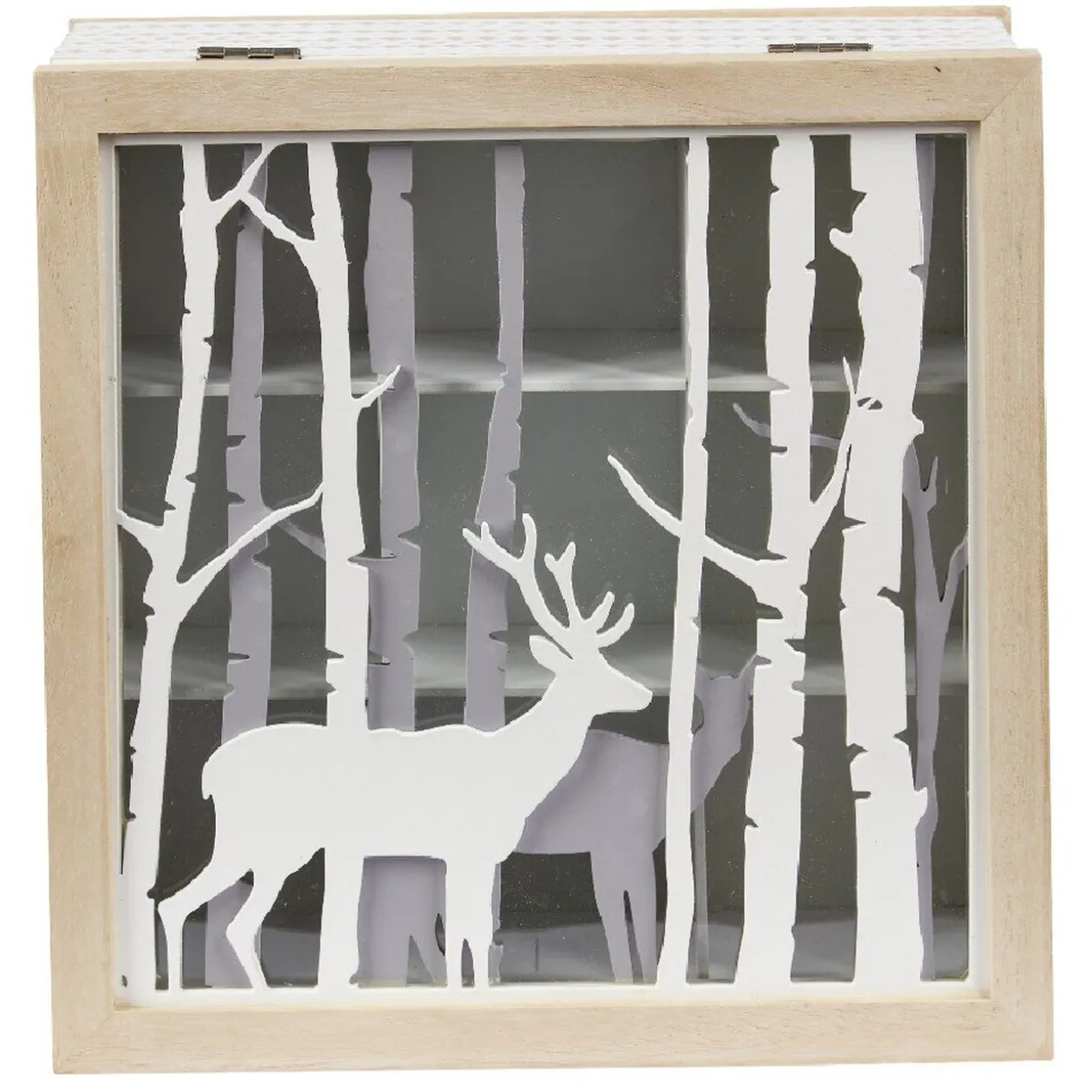 Boîte à thé en bois déco nature cerf blanc