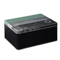 Boîte à thé rectangulaire en métal décorée verte