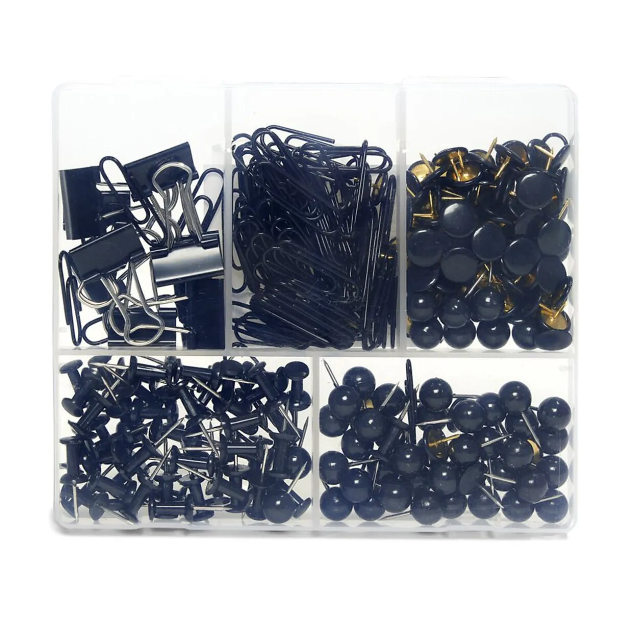 Boîte accessoires de bureau trombones, pinces et punaises