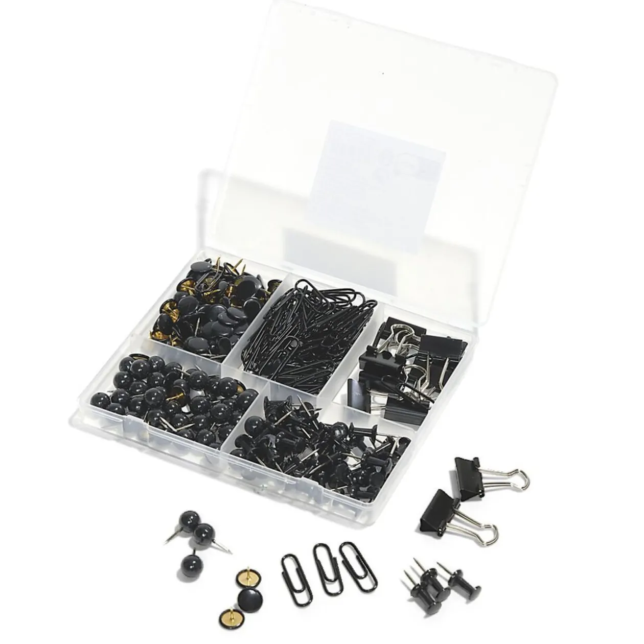 Boîte accessoires de bureau trombones, pinces et punaises