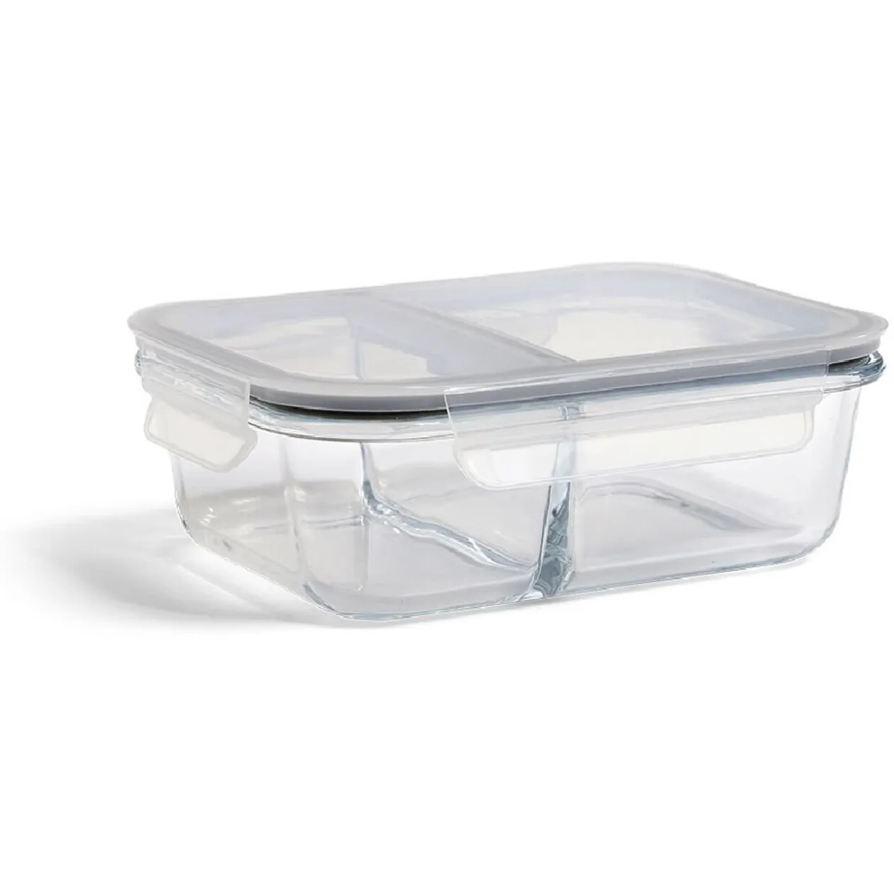 Boîte alimentaire compartimentée en verre avec couvercle plastique 1L