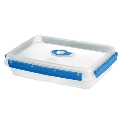 Boîte alimentaire rectangulaire transparente bleu et blanc 2L