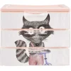 Boîte bloc 3 tiroirs plastique décor animal H15,5 cm
