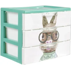Boîte bloc 3 tiroirs plastique décor animal H15,5 cm