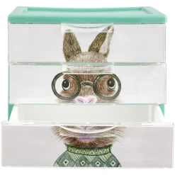 Boîte bloc 3 tiroirs plastique décor animal H15,5 cm