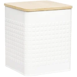 Boîte de conservation en métal avec couvercle en bambou