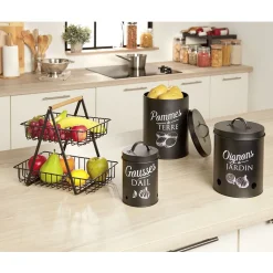 Boîte de conservation métal noir pour oignon