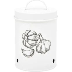 Boîte de conservation pour ail en métal blanc