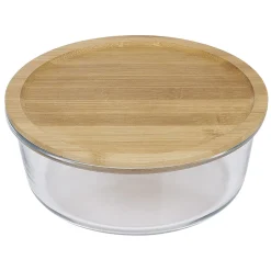Boîte de conservation ronde en verre avec couvercle en bambou 1,2L
