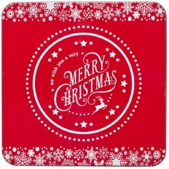 Boîte de Noël carré vintage métal Merry Christmas rouge