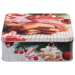 Boîte de Noël carré vintage métal motif biscuit étoile