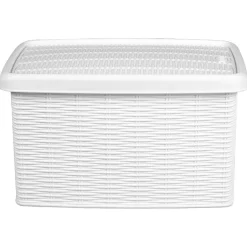 Boîte de rangement 5 L double ouverture blanche effet osier