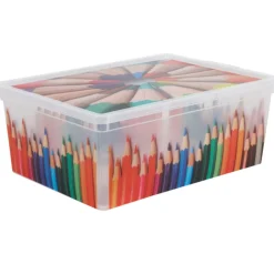 Boîte de rangement 18 L motif crayon