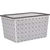 Boîte de rangement bohème blanc gris et couvercle gris 50 L