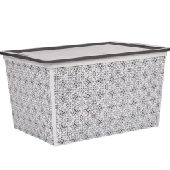 Boîte de rangement bohème blanc gris et couvercle gris 50 L