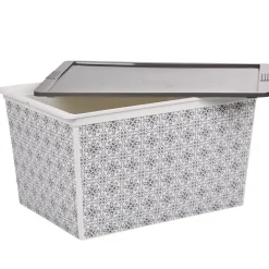 Boîte de rangement bohème blanc gris et couvercle gris 50 L