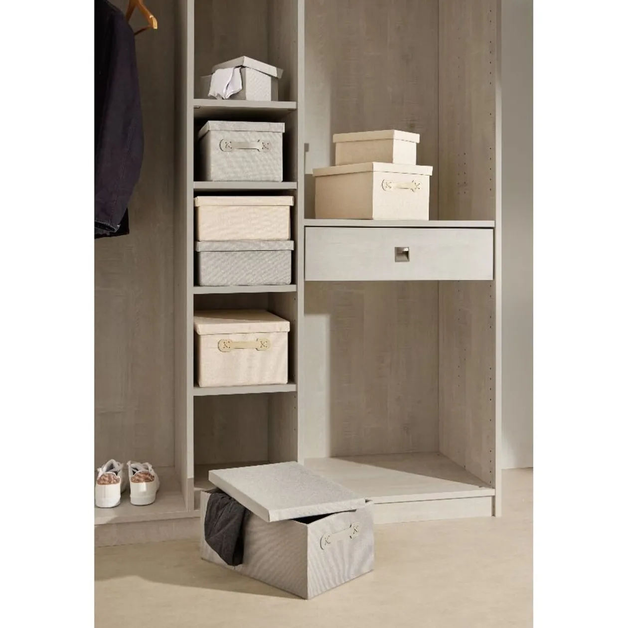 Boîte de rangement coton gris ou beige 24,5xH10x13cm