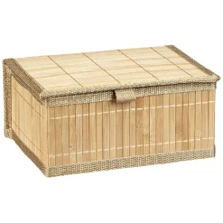 Boîte de rangement déco lattes en bambou L24 x L18 cm