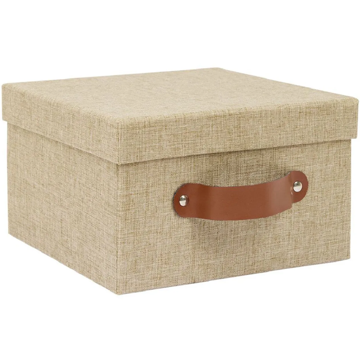 Boîte de rangement décor lin beige 21x21xH12,5cm