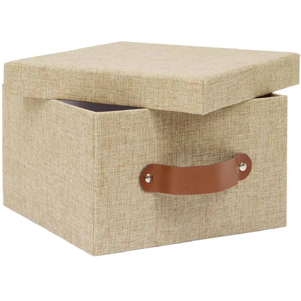 Boîte de rangement décor lin beige 21x21xH12,5cm