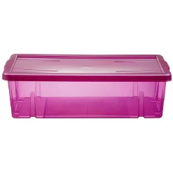 Boîte de rangement dessous de lit violet transparent avec couvercle 28L