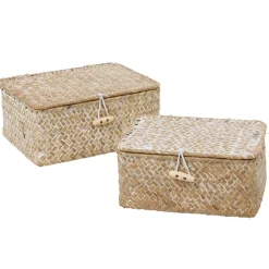 Boîte de rangement en jonc de mer x2