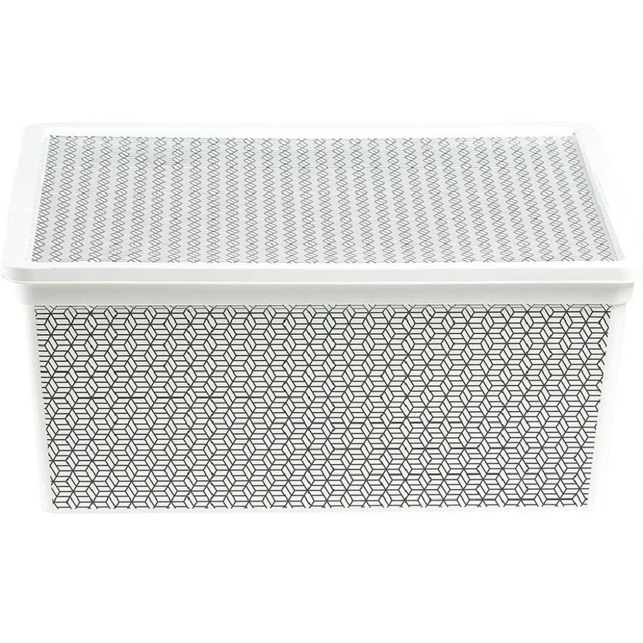 Boîte de rangement en plastique motif graphique gris blanc 18L