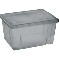 Boîte de rangement gris fumé avec couvercle 30L