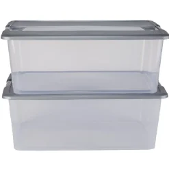 Boîte de rangement Kliker avec couvercle clips gris 35 L x2