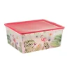 Boîte de rangement motif flamant rose et feuilles 18 L