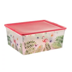 Boîte de rangement motif flamant rose et feuilles 18 L