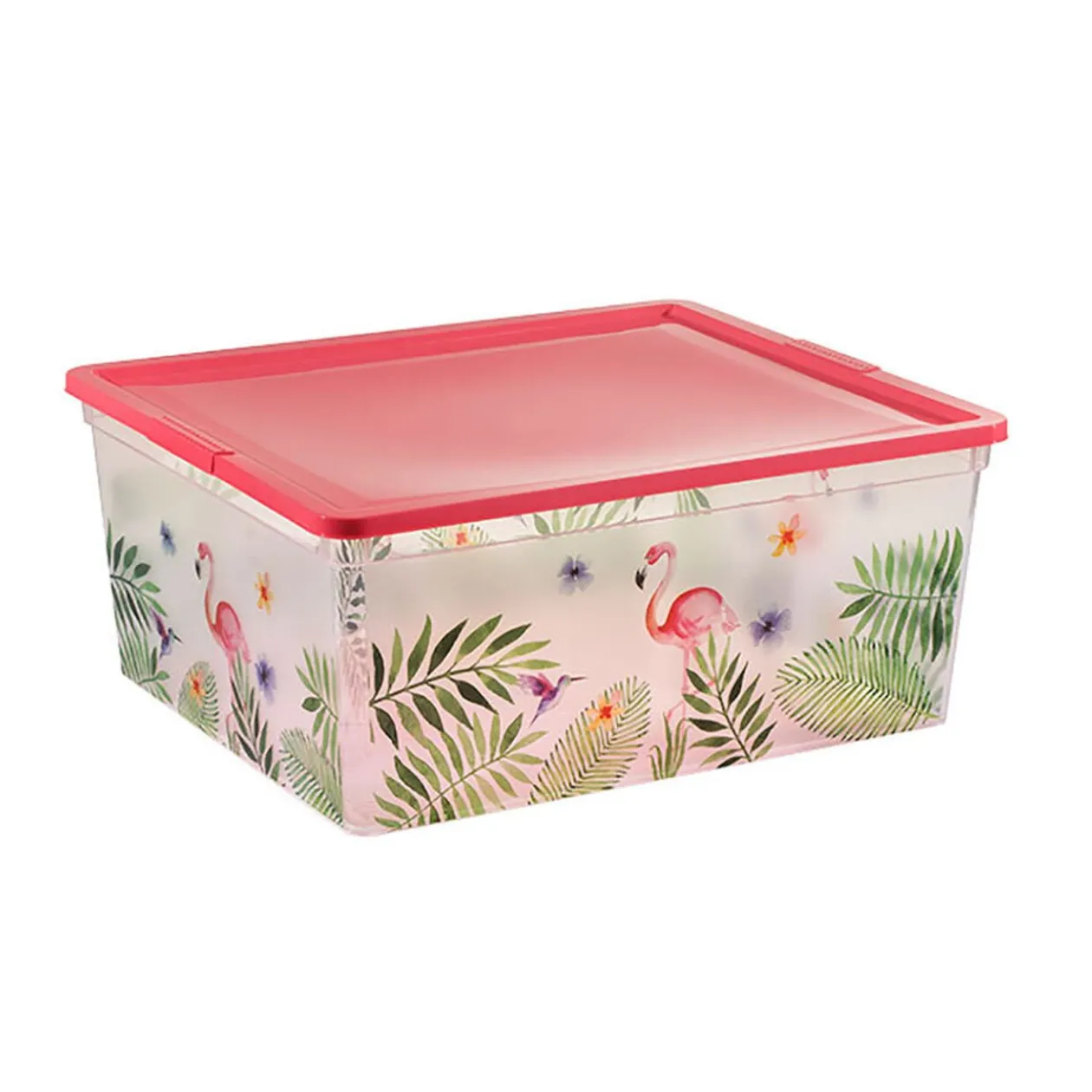 Boîte de rangement motif flamant rose et feuilles 18 L