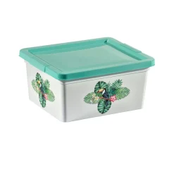 Boîte de rangement motif toucan et feuilles de palmier 2 L