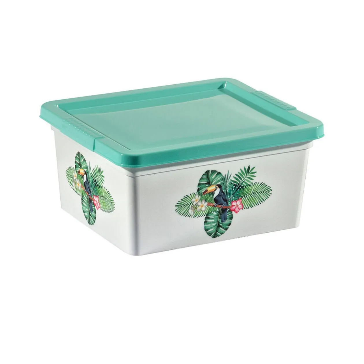Boîte de rangement motif toucan et feuilles de palmier 2 L