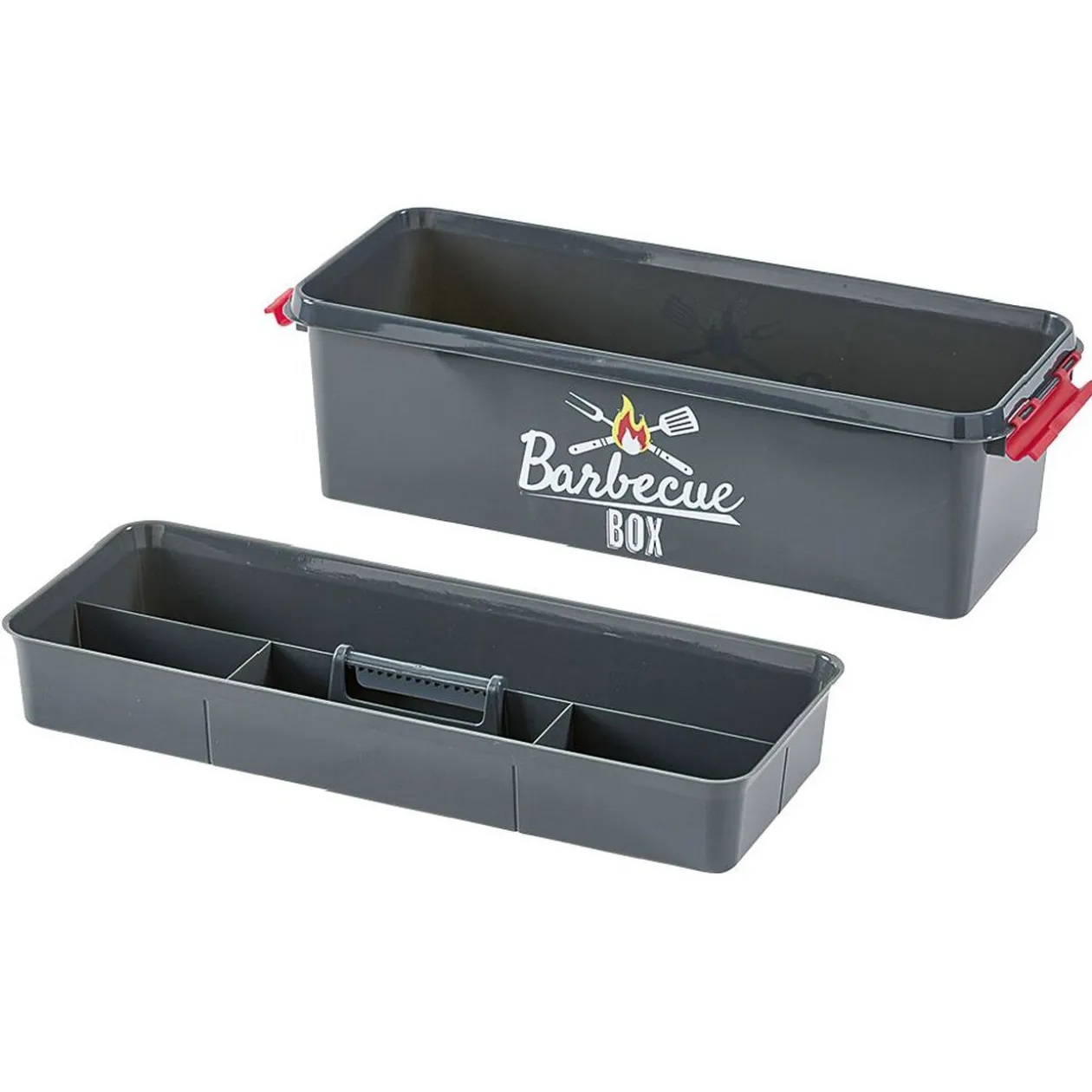 Boîte de rangement plastique pour barbecue grise et rouge