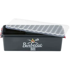 Boîte de rangement plastique pour barbecue grise et rouge