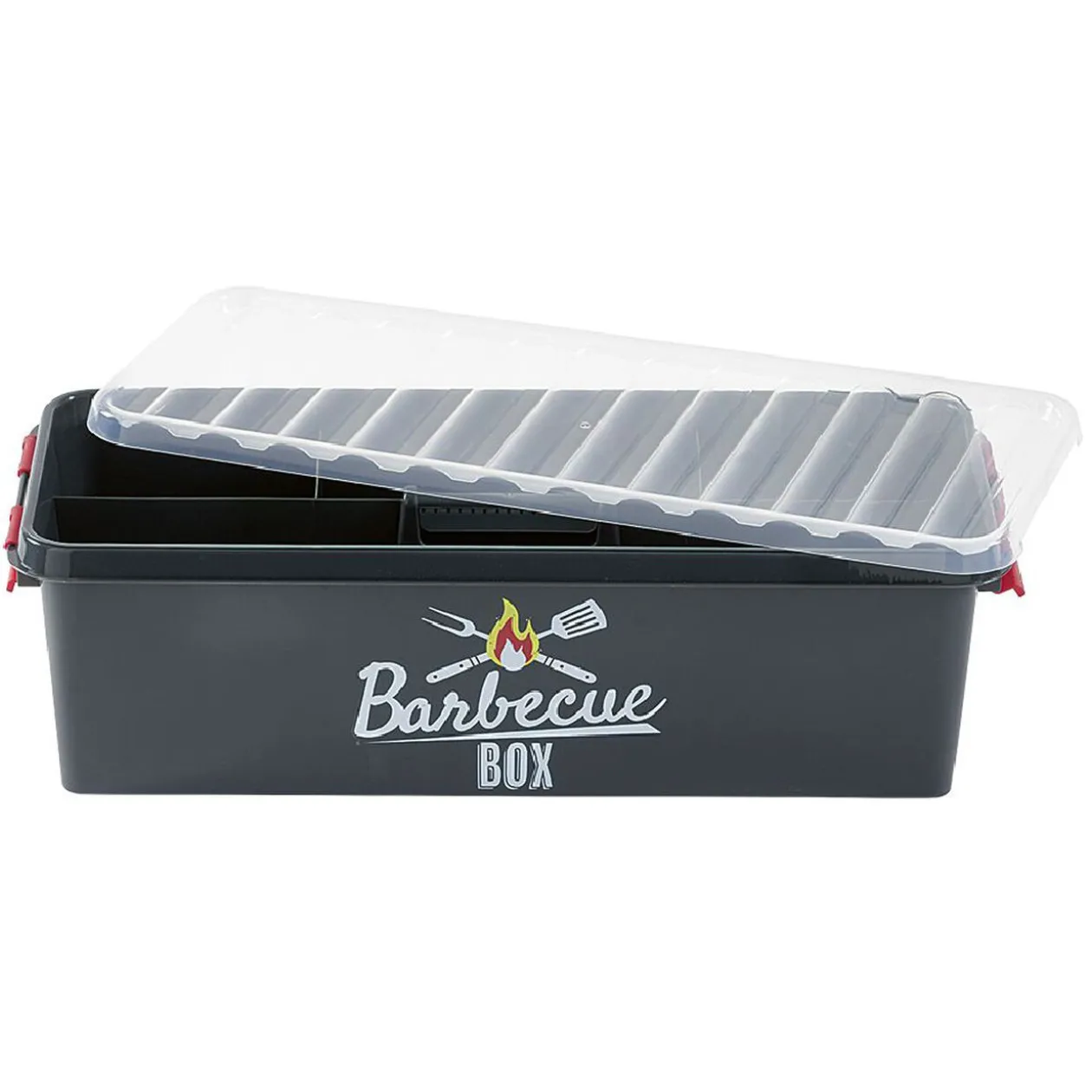 Boîte de rangement plastique pour barbecue grise et rouge