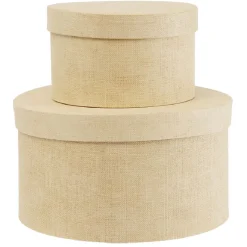 Boîte de rangement ronde beige Ø15xH9cm