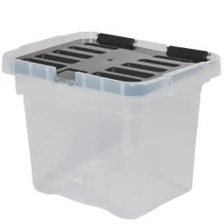 Boîte de rangement transparente à couvercle noir à clips 9 L