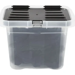 Boîte de rangement transparente à couvercle noir à clips 9 L