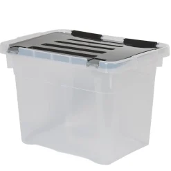 Boîte de rangement transparente à couvercle noir à clips 18 L
