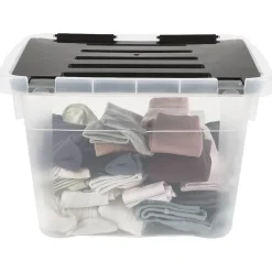 Boîte de rangement transparente à couvercle noir à clips 18 L