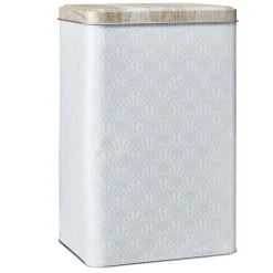 Boîte en métal imprimé gris avec couvercle effet bois