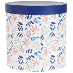 Boîte rangement ronde déco empilable motif fleuri bleu et blanc x3