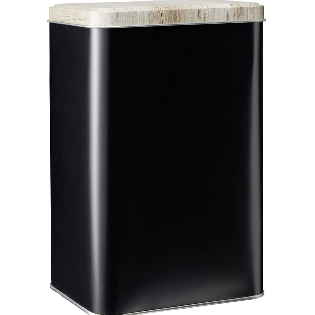 Boîte rectangulaire en métal noir avec couvercle effet bois