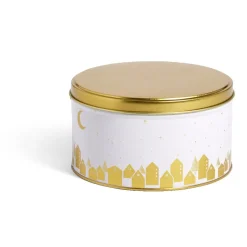 Boîte ronde en métal blanc et doré Ø13,5xH7cm