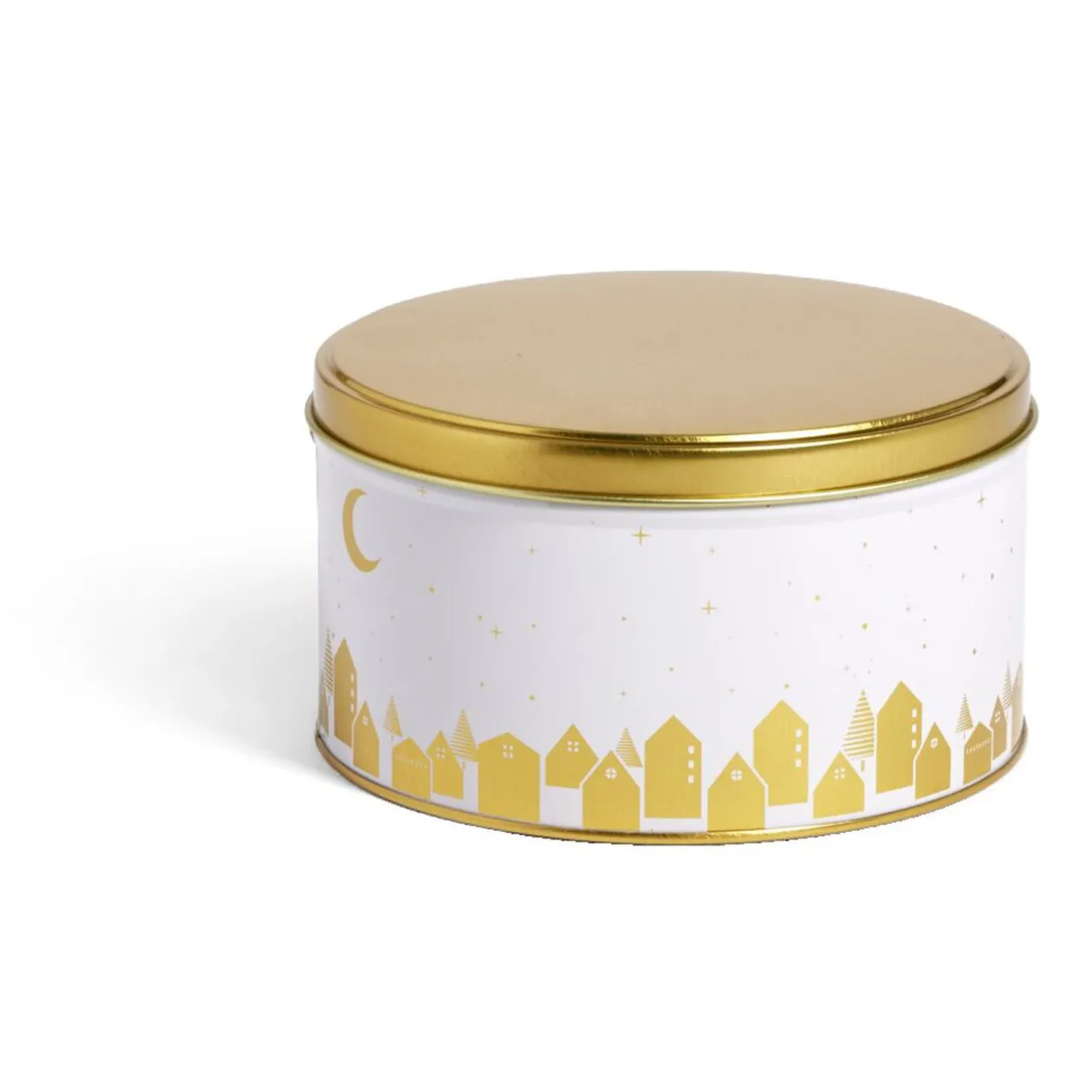 Boîte ronde en métal blanc et doré Ø13,5xH7cm